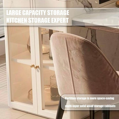 60"-79"Contemporary Marble Kitchen Island with Side Display Cabinet & Power Station