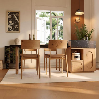 Light Wood Kitchen Island Combo with Dining Table & Open Storage Shelf