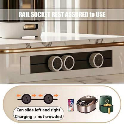 60"-79"Luxury Marble & Wood Kitchen Island Dining Combo with Built-in Outlets & Drawers