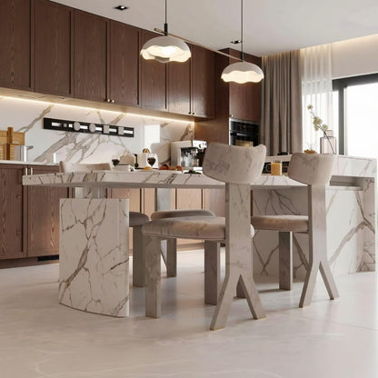 60"-79"Marble Kitchen Island Dining Combo with Built-in Outlets & Storage Cabinet
