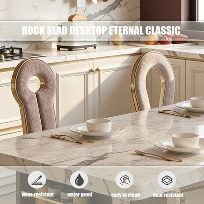 60"-79"Modern Calacatta Marble Kitchen Island with Integrated Dining Table & Gold Trim