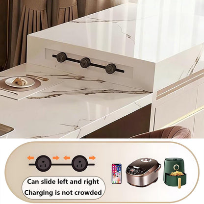 60"-79"Modern Marble Kitchen Island Bar Combo with Built-in Outlets & Gold Accents