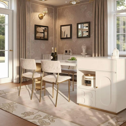 60"-79"Luxury White Kitchen Island with Extendable Dining Table & Side Storage