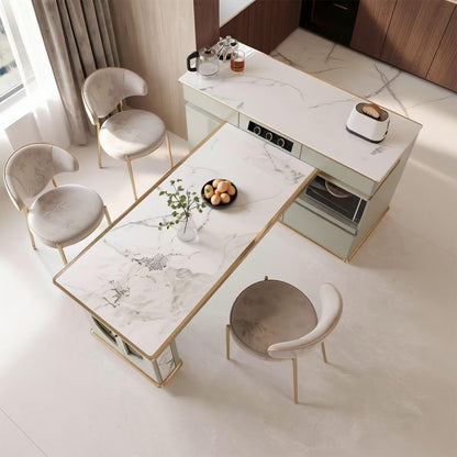 60"-79"Light Green Marble Kitchen Island Dining Combo with Built-in Outlets & Storage