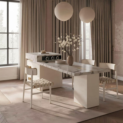 60"-79"Elegant Calacatta Marble Kitchen Island with Dining Table & Storage Cabinet