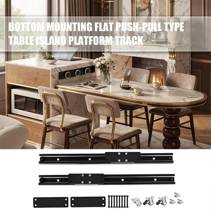 60"-79"French Style Marble Kitchen Island with Oval Dining Table & Built-in Power Station