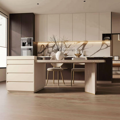 60"-79"Modern Wood Kitchen Island Dining Combo with Built-in Outlets & Storage Drawers