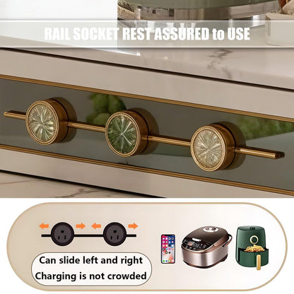 60"-79"Luxury Marble Kitchen Island Dining Combo with Built-in Outlets & Open Storage