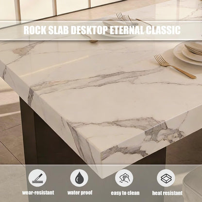 60"-79"Luxury Marble Kitchen Island Dining Combo with Built-in Outlets & Side Storage Cabinet