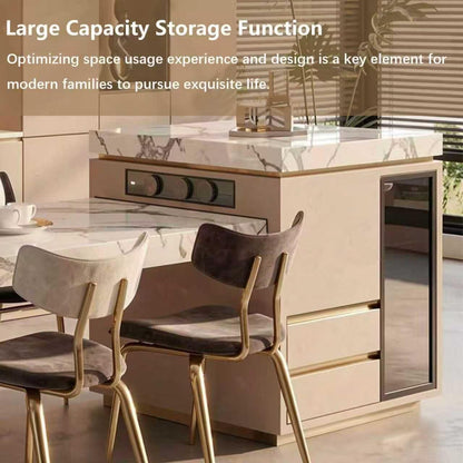 60"-79"Modern Marble Kitchen Island Dining Combo with Built-in Outlets & Wine Cooler