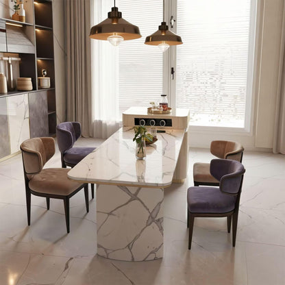 60"-79"Marble Kitchen Island Dining Combo with Built-in Outlets & Storage Drawers
