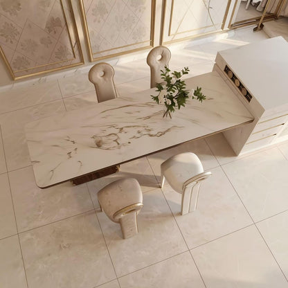 60"-79"Elegant French Style Kitchen Island with Marble Dining Table &amp; Storage Cabinet