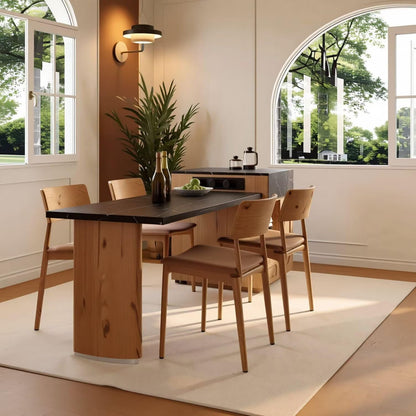 Light Wood Kitchen Island Combo with Dining Table & Open Storage Shelf