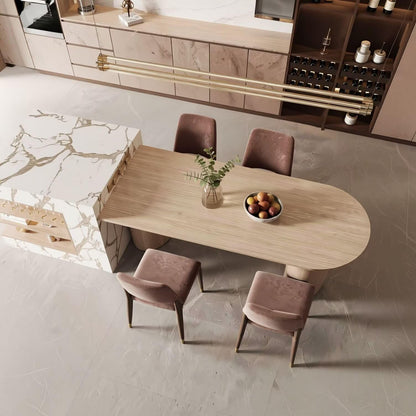 60“-79”Light Wood Kitchen Island Dining Set with Marble Accent, Built-in Outlets & Wine Storage