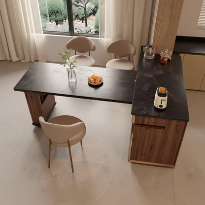 60"-79"Contemporary Kitchen Island Combo with Dining Table, Wine Storage & Power Outlets