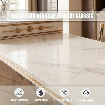 60"-79"Elegant Marble Kitchen Island Dining Set with Gold Accents & Storage Drawers