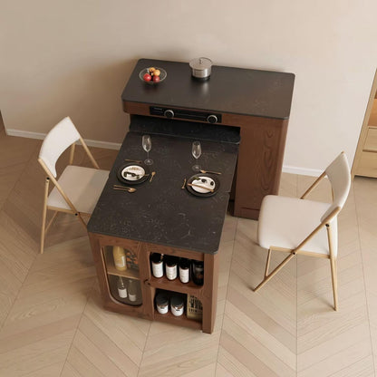 60"-79"Wooden Extendable Kitchen Island with Dining Table & Storage Cabinet