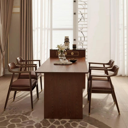 60"-79"Modern Walnut Kitchen Island Combo with Dining Table & Marble Countertop