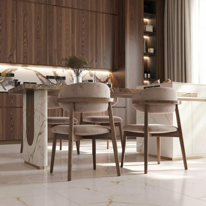 60"-79"Wood & Marble Kitchen Island Dining Table Combo with Built-in Outlets, Modern Luxury