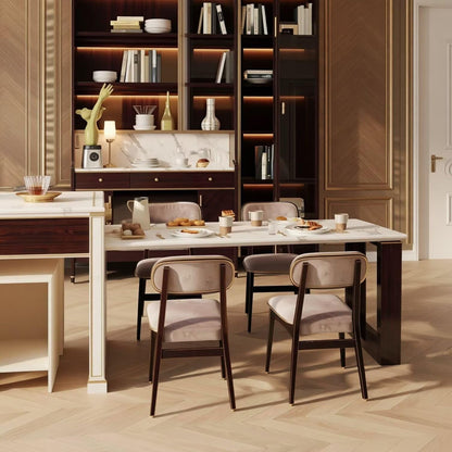 60"-79"Modern Kitchen Island with Marble Top, Wooden Base & Integrated Dining Table
