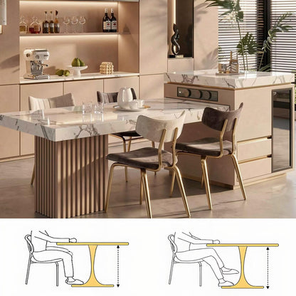 60"-79"Modern Marble Kitchen Island Dining Combo with Built-in Outlets & Wine Cooler