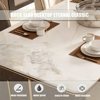 60"-79"Luxury Marble Top Kitchen Island with Integrated Dining Table & Tea Bar