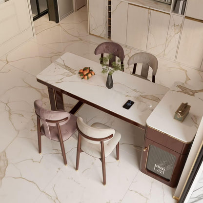 60"-79"Luxury Marble Kitchen Island with Dining Table, Wine Cabinet & Built-in Power Station