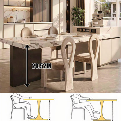 60"-79"Luxury Marble Kitchen Island Dining Combo with Built-in Outlets & Side Storage Cabinet