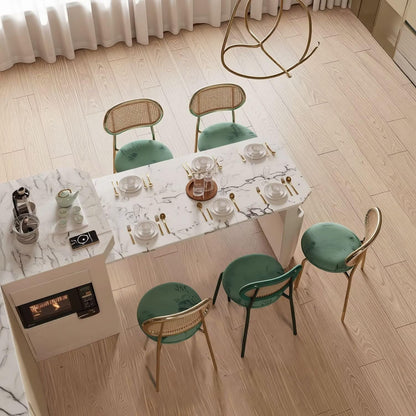 60"-79"Marble Kitchen Island with Extendable Dining Table, Oven & Built-in Power Station