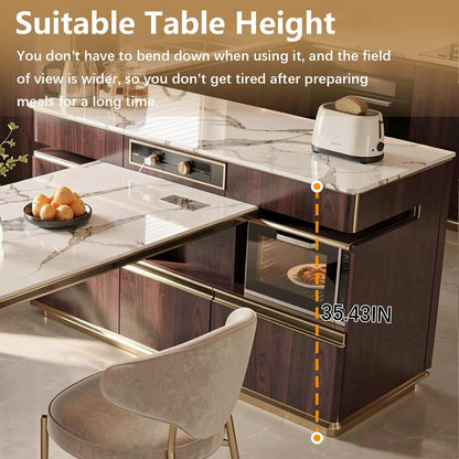 60"-79"Elegant Marble Kitchen Island Dining Set with Appliance Storage & Built-in Outlets