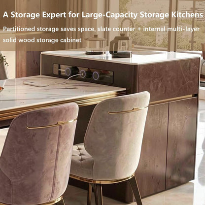 60"-79"Marble Kitchen Island Dining Combo with Built-in Outlets, Sink & Wine Storage