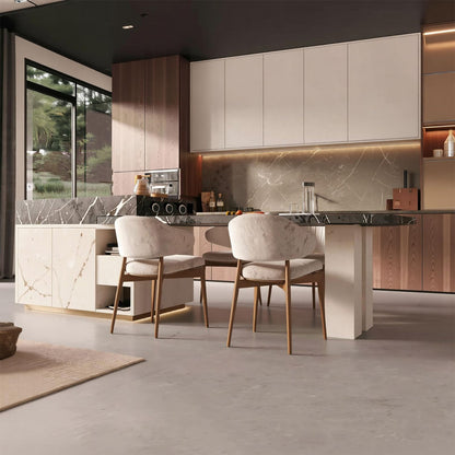 60"-79"Luxury Black Marble Kitchen Island with Dining Table, Built-in Power Station & Storage
