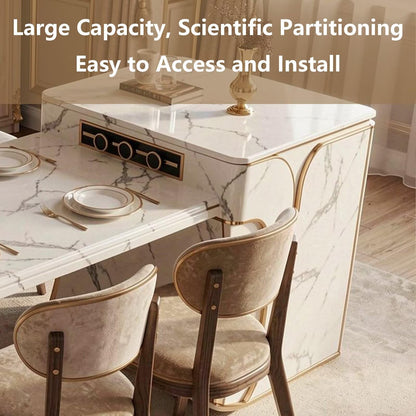 60"-79"Luxury Marble Kitchen Island with Extendable Dining Table & Gold Trim
