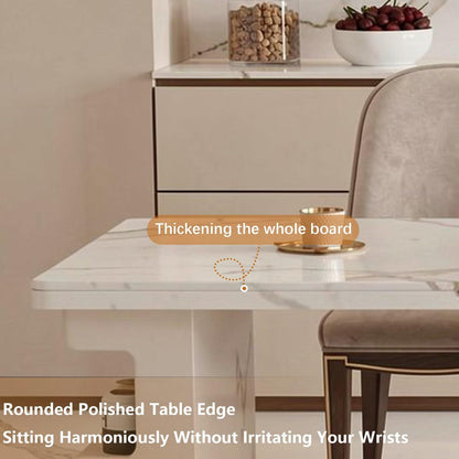 60"-79"Marble & Wood Kitchen Island Dining Combo with Built-in Storage Cabinet