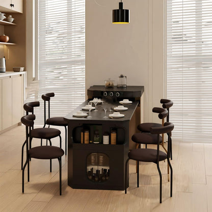 60"-79"Contemporary Kitchen Island Combo with Dining Table, Wine Storage & Power Outlets
