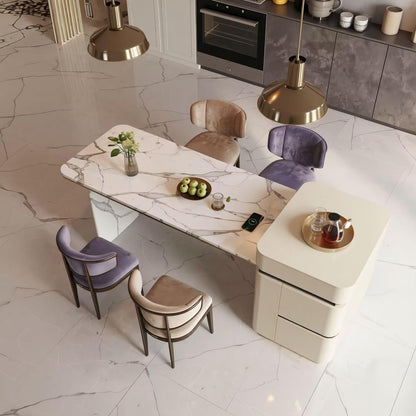 60"-79"Marble Kitchen Island Dining Combo with Built-in Outlets & Storage Drawers