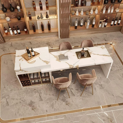 60"-79"Luxury Marble Kitchen Island Dining Combo with Built-in Wine Rack & Gold Trim