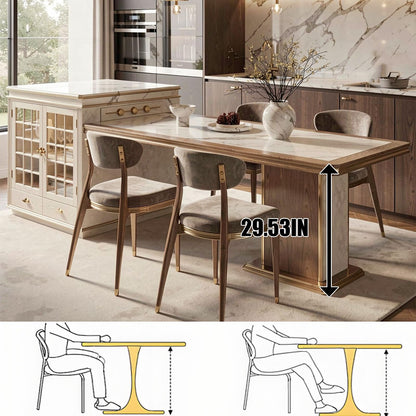 60"-79"Modern Calacatta Marble Kitchen Island with Integrated Dining Table & Gold Trim