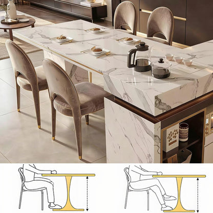 60"-79"Marble Kitchen Island Dining Combo with Built-in Tea Station & Open Storage