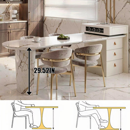 60"-79"Modern Oval Marble Kitchen Island with Integrated Dining Table & Gold Accents