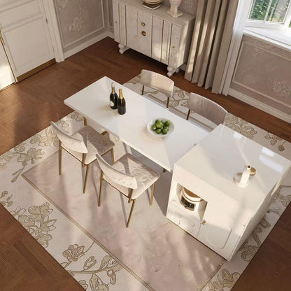 60"-79"Luxury White Kitchen Island with Extendable Dining Table & Side Storage
