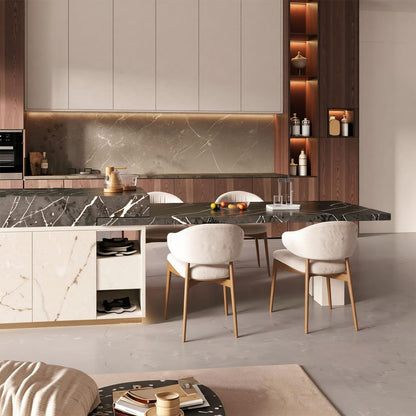 60"-79"Luxury Black Marble Kitchen Island with Dining Table, Built-in Power Station & Storage