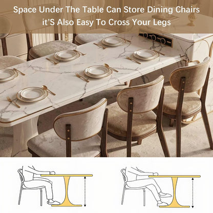 60"-79"Luxury Marble Kitchen Island with Extendable Dining Table & Gold Trim