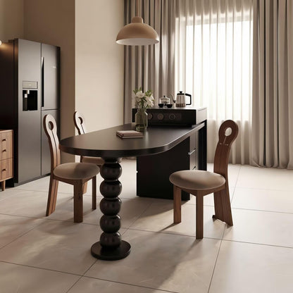 60"-79"Modern Dark Wood Kitchen Island with Oval Dining Table & Built-in Outlets