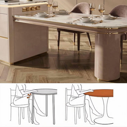 60"-79"Luxury Marble Oval Kitchen Island with Extendable Dining Table &amp; Gold Trim