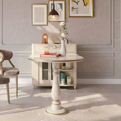 60"-79"Luxury Marble Kitchen Island with Oval Dining Table, Gold Trim & Wine Storage