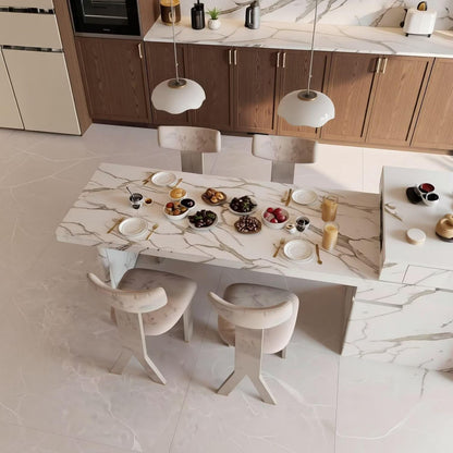 60"-79"Marble Kitchen Island Dining Combo with Built-in Outlets & Storage Cabinet