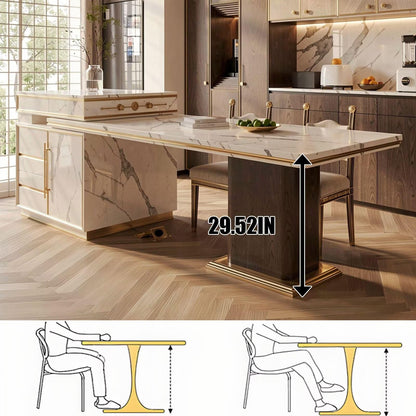 60"-79"Elegant Marble Kitchen Island Dining Set with Gold Accents & Storage Drawers