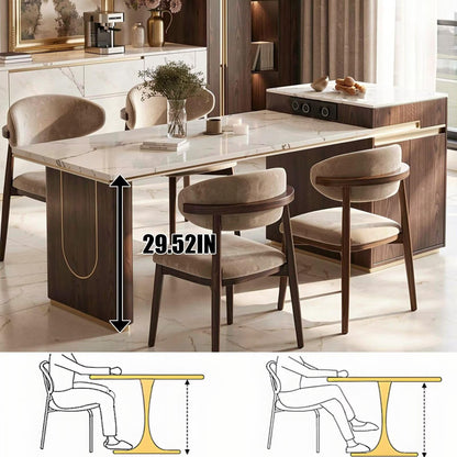 60"-79"Contemporary Marble & Walnut Kitchen Island with Built-in Outlets & Side Cabinet