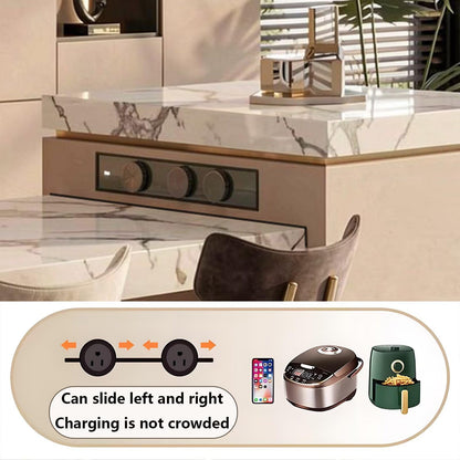 60"-79"Modern Marble Kitchen Island Dining Combo with Built-in Outlets & Wine Cooler